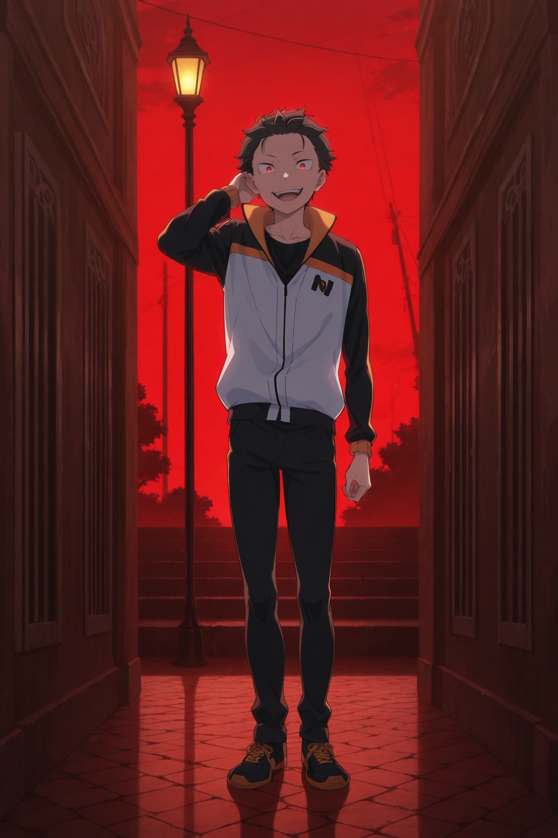natsuki subaru,  black hair,  two-tone jacket by 25kkai on Tensor.Art