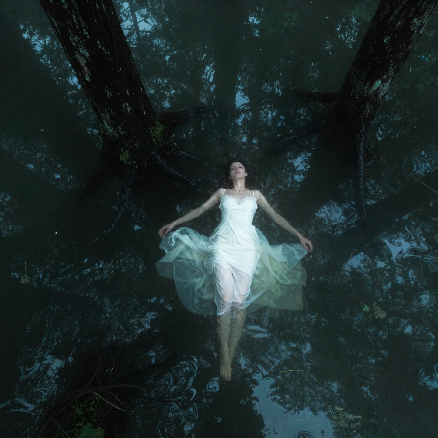 Occult themed very dark swamp setting ,  foggy,  teal rim lighting on Tensor.Art