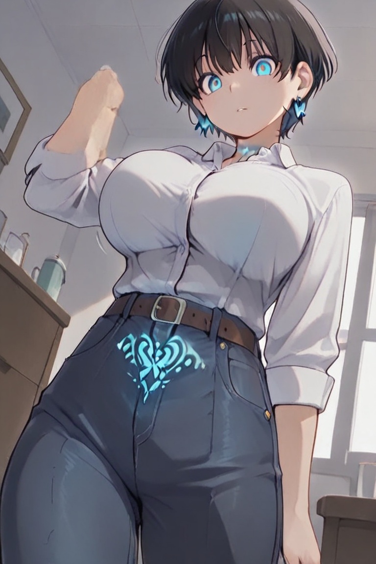Blue jeans,  white dress shirt Kiyoka-chan,  boyish on Tensor.Art