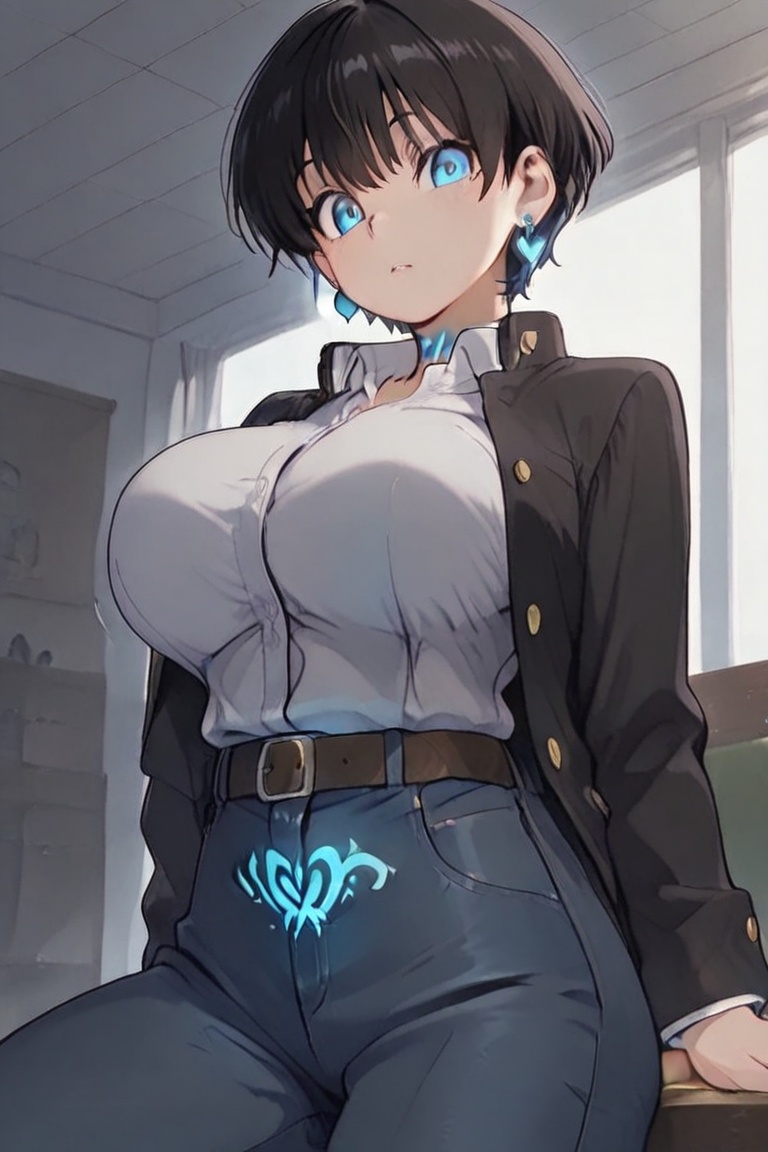 Blue jeans,  white dress shirt Kiyoka-chan,  boyish on Tensor.Art