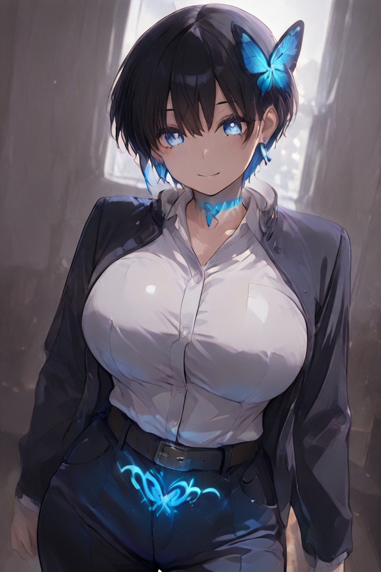 Blue jeans,  white dress shirt Kiyoka-chan,  boyish on Tensor.Art