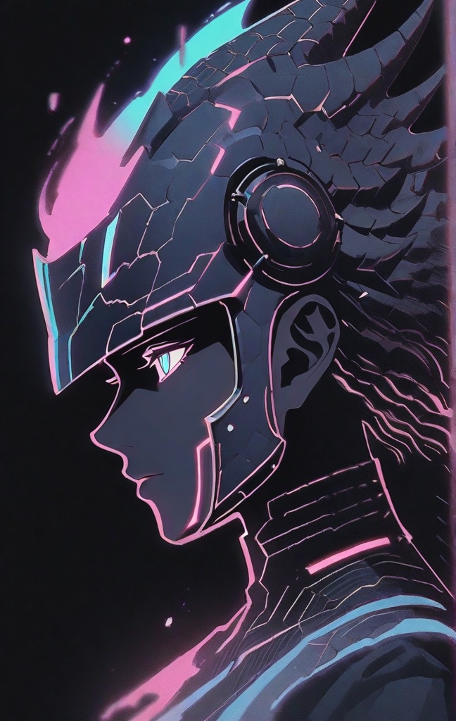 full body view of swordswoman with dragon helmet,  glowing ink strokes,  fluorescent brush lines on Tensor.Art