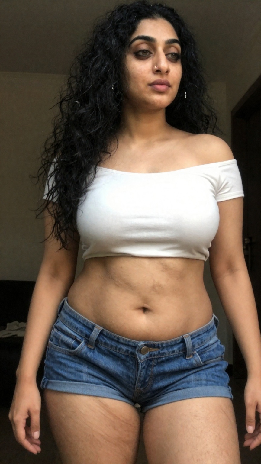 Very low-quality candid live smartphone photo taken while she didn't know,  in low light,  of a 32-year-old beautiful Sout...