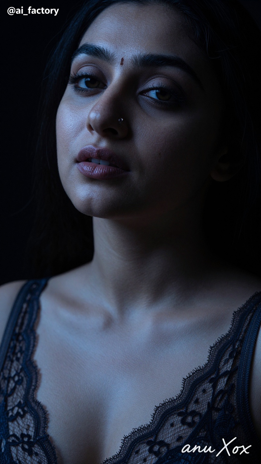 Photograph of a single South Asian woman in her late twenties to early thirties with a curvy,  slightly plump hourglass fi...