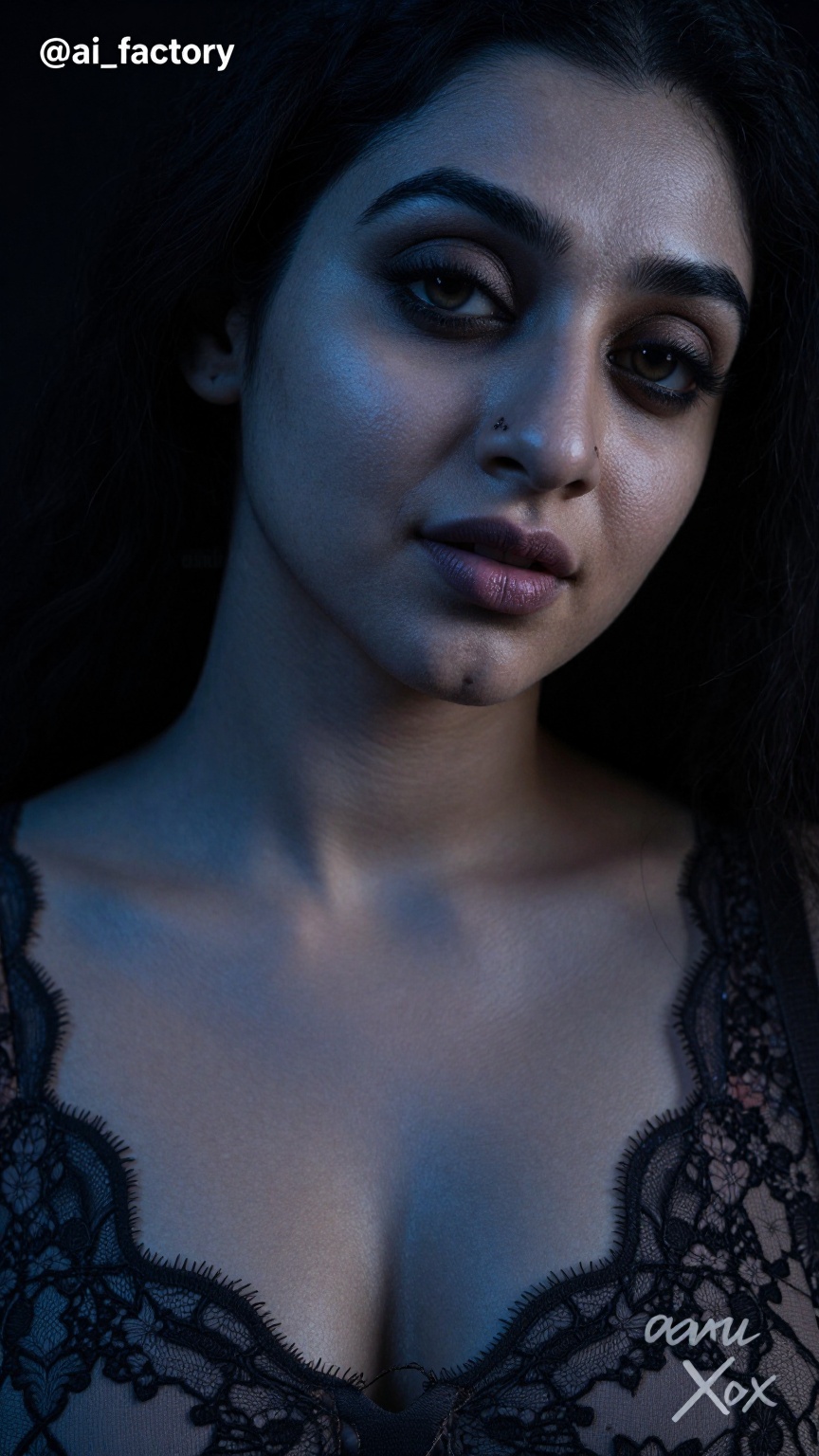 Photograph of a single South Asian woman in her late twenties to early thirties with a curvy,  slightly plump hourglass fi...