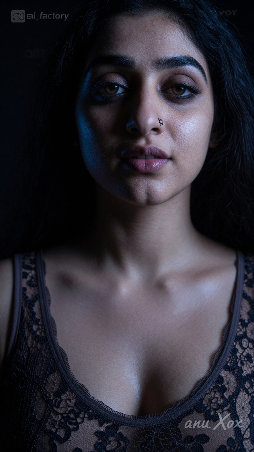 Photograph of a single South Asian woman in her late twenties to early thirties with a curvy,  slightly plump hourglass fi...