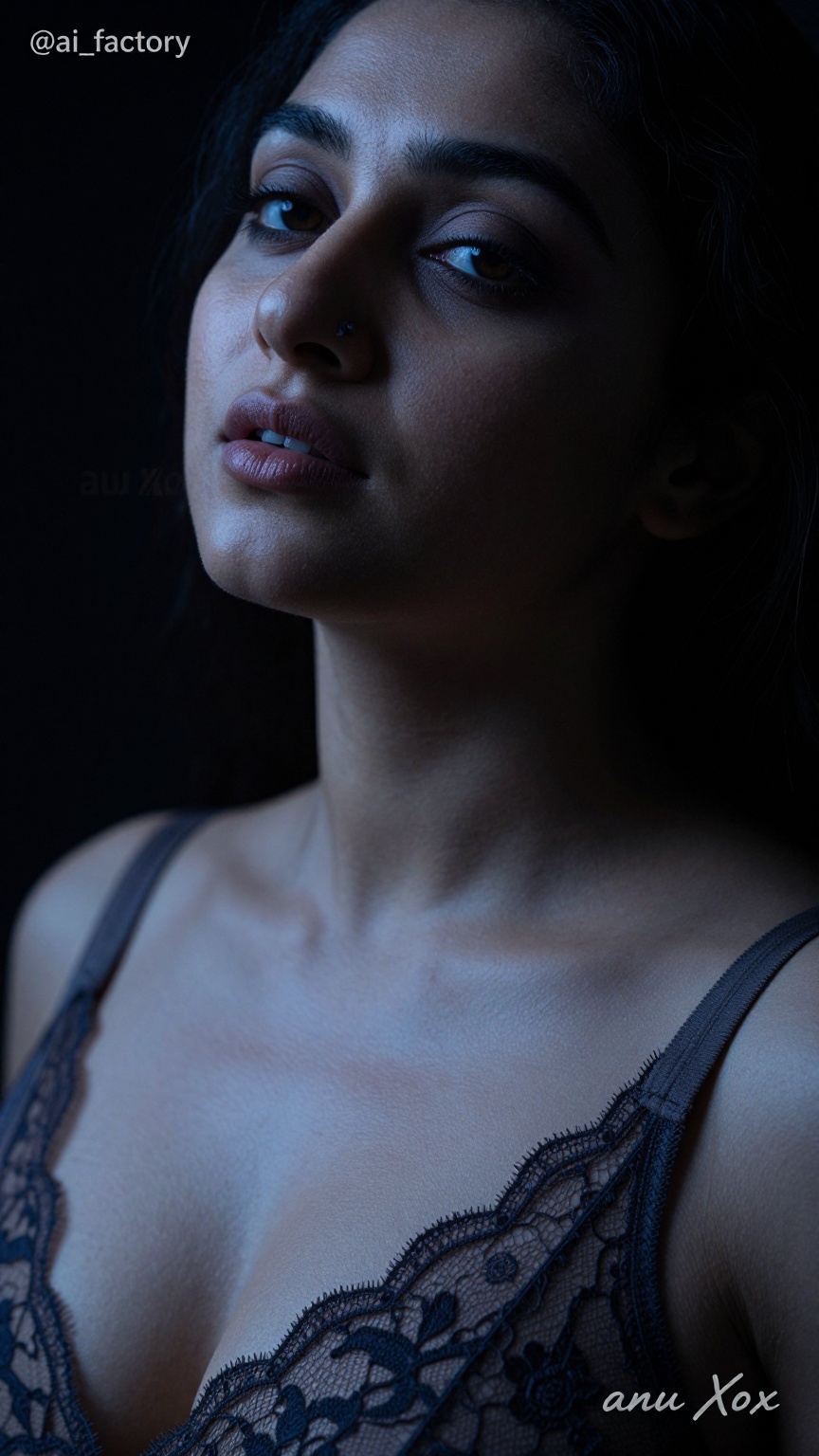 Photograph of a single South Asian woman in her late twenties to early thirties with a curvy,  slightly plump hourglass fi...
