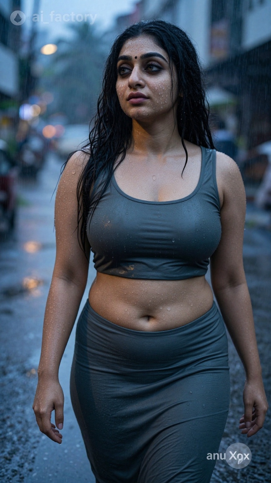 Photograph of a single South Asian woman in her late twenties to early thirties with a curvy hourglass figure and pale smo...