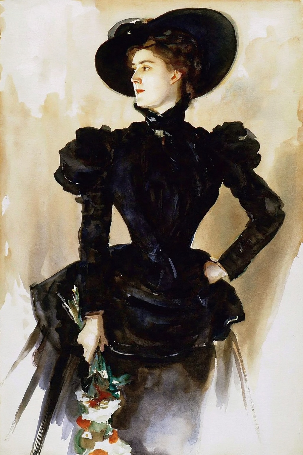 johnsingersargent14z watercolor painting. Formal Edwardian-style oil painting portrait in the style John Singer Sargent of...
