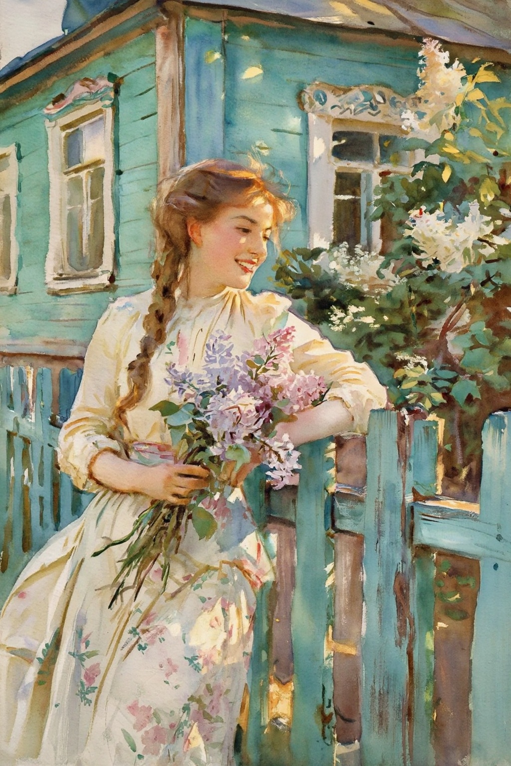 johnsingersargent14z25 watercolor painting. Young woman shown in 3/4 view,  with a gentle smile,  her light brown hair sty...