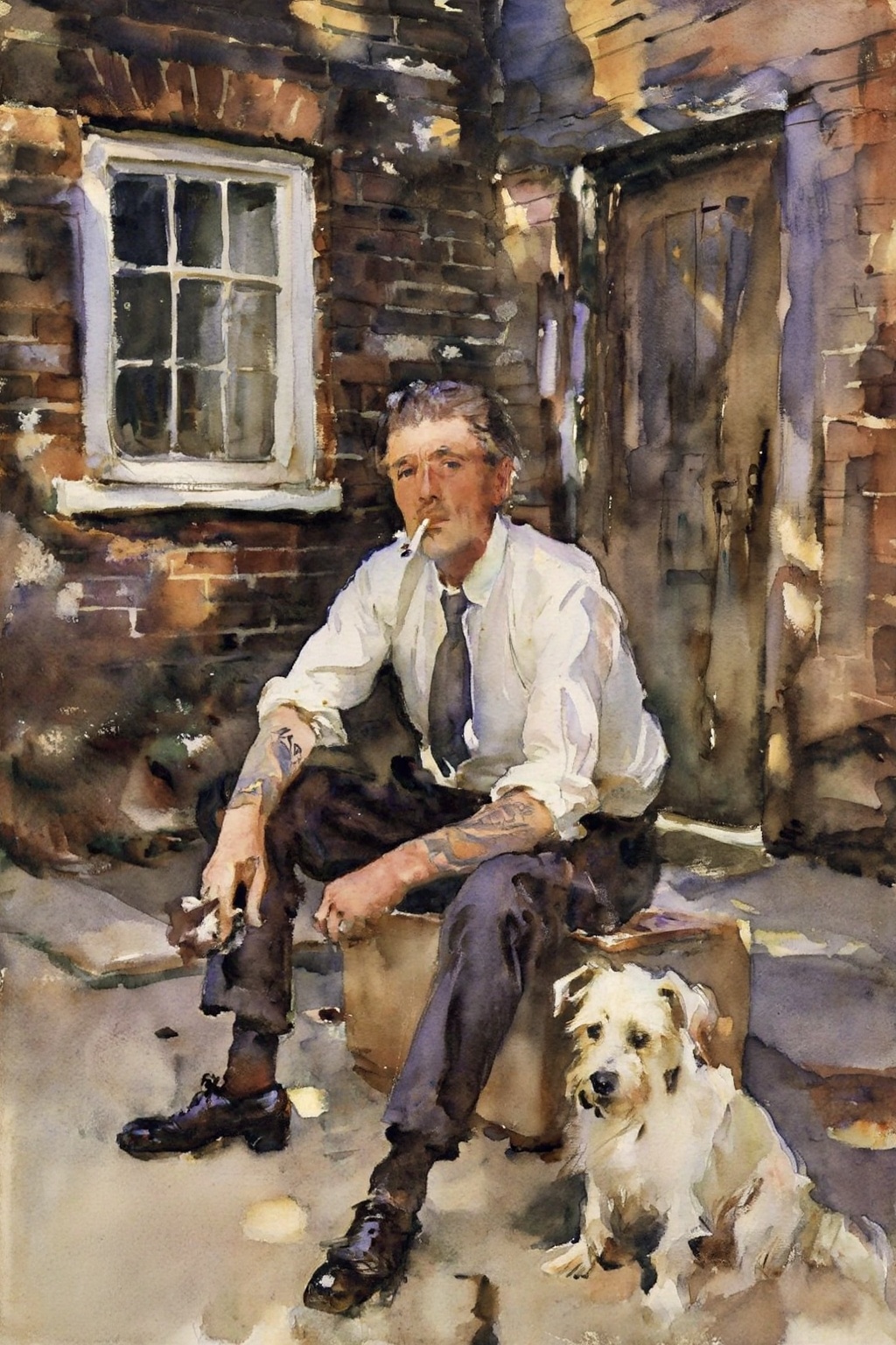 johnsingersargent14z25 watercolor painting. Middle-aged Englishman shown in 3/4 profile,  with swept-back graying hair and...