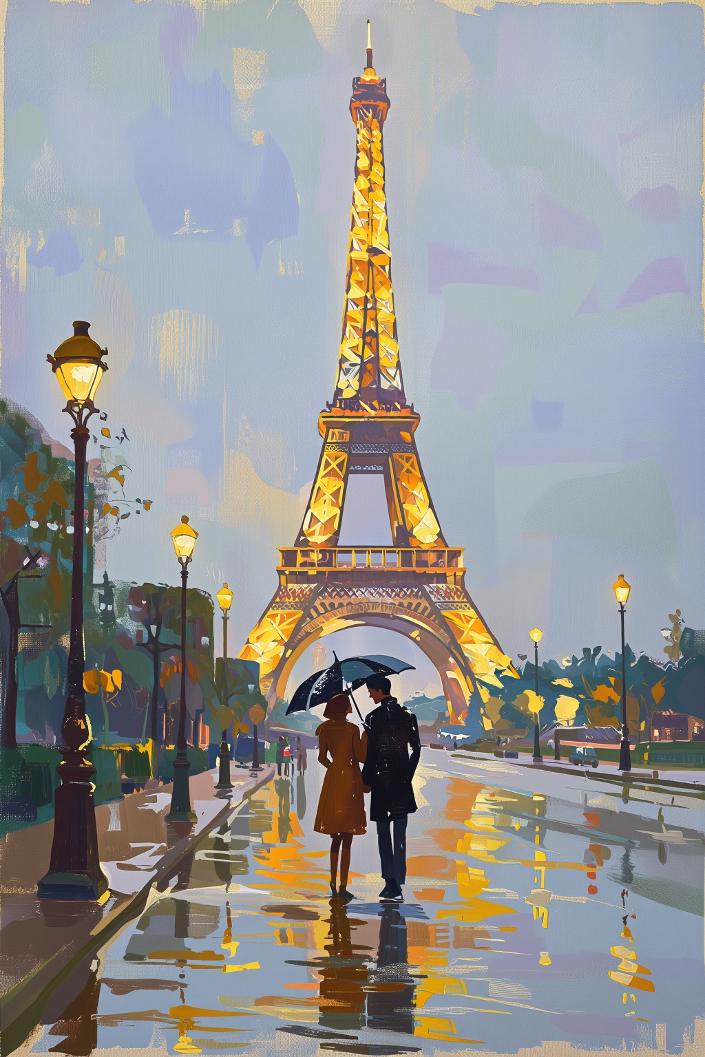Eiffel Tower in Paris,  autumn scenery,  rainy morning on Tensor.Art