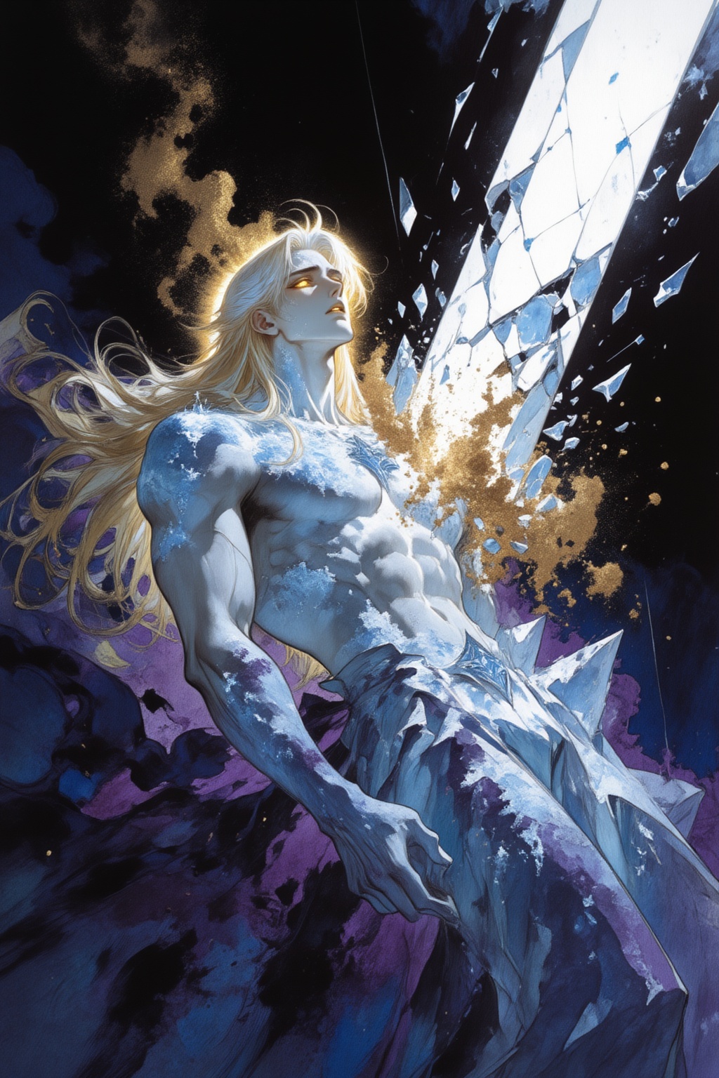 fluxlisimo_drawio,  digital manga art. Explosive color palette – icy blues,  snow whites on Tensor.Art