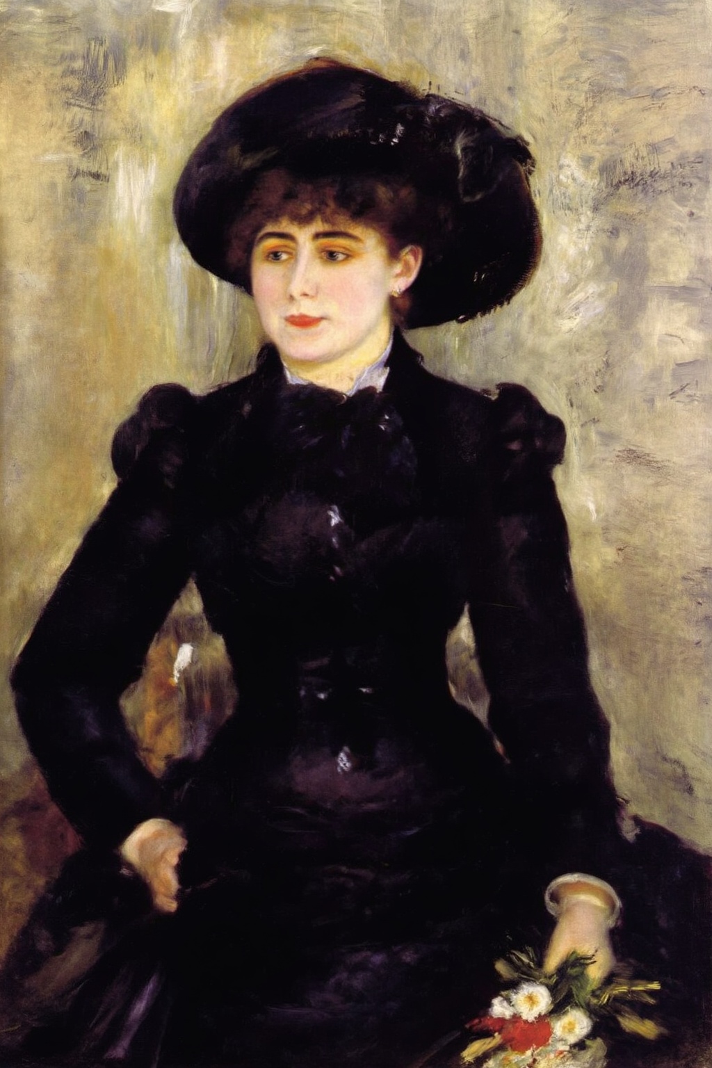 pierreaugusterenoir3z20 painting. Formal Edwardian-style oil painting portrait in the style John Singer Sargent of a woman...