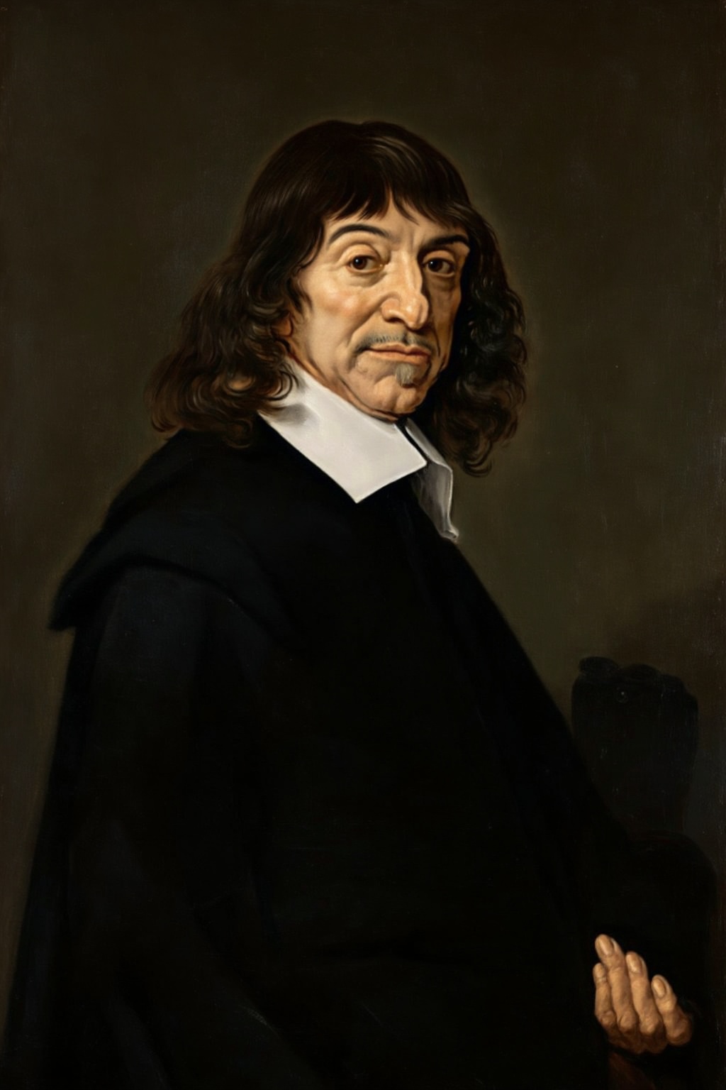 franshals6z25 painting. Portrait of a French man,  René Descartes,  shown in 3/4 view with a thoughtful expression. He is...