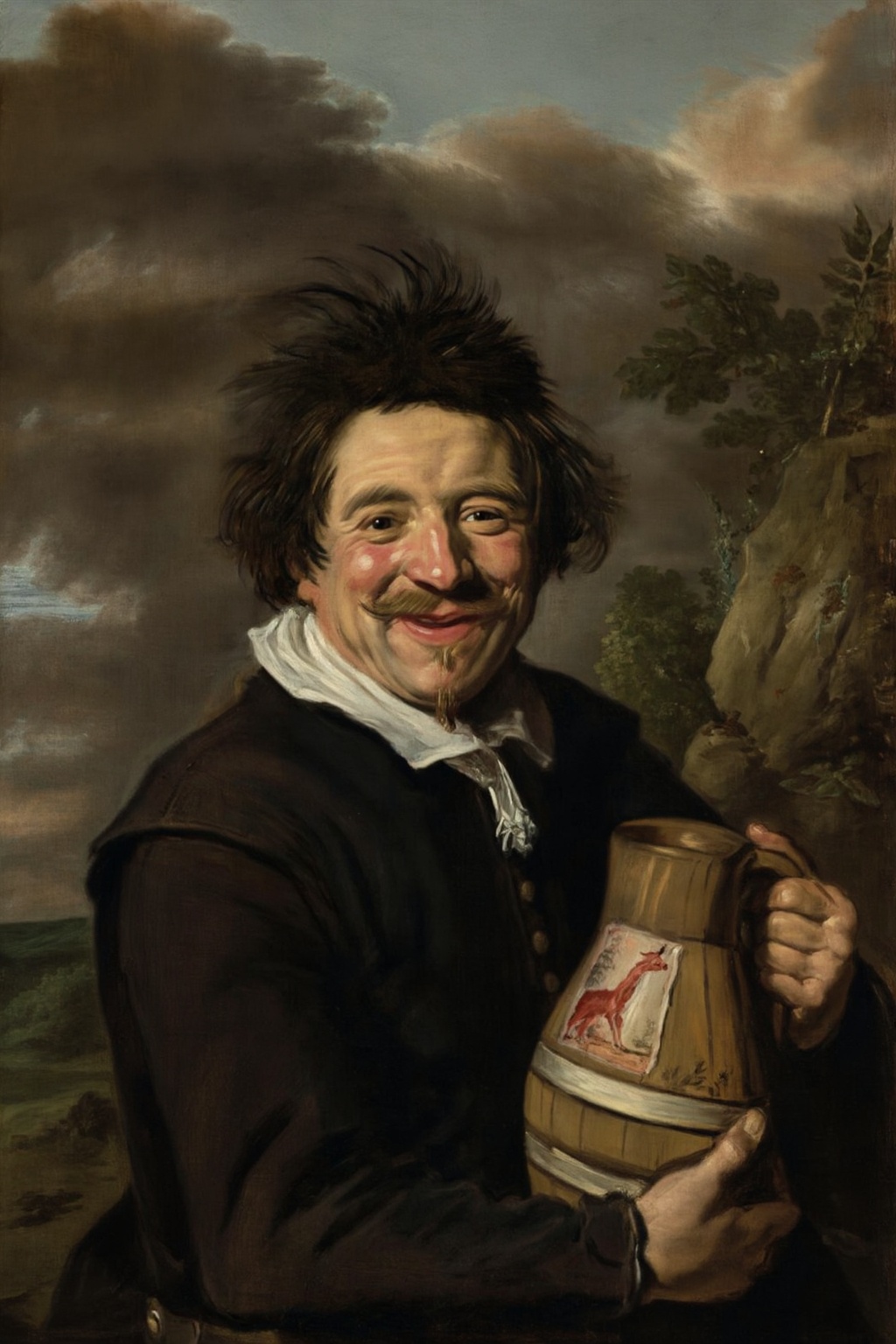 franshals6z25 painting. Jovial man with a broad,  smiling expression,  dark messy hair on Tensor.Art