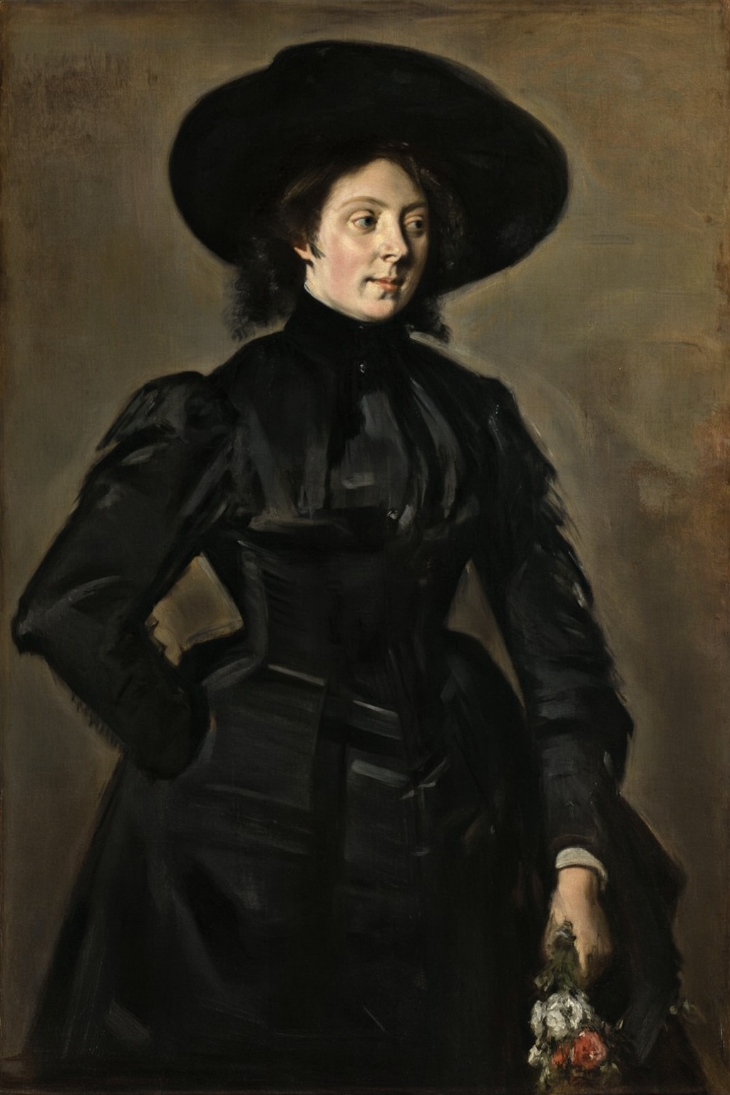 franshals6z25 painting. Formal Edwardian-style oil painting portrait in the style John Singer Sargent of a woman of Europe...