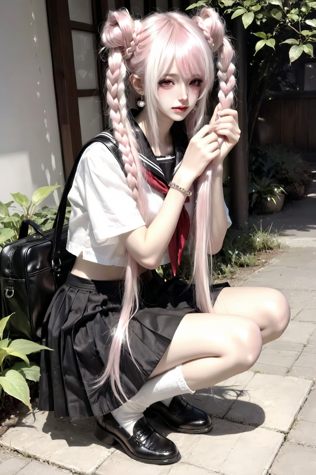 twintails,  closed mouth,  pink hair on Tensor.Art