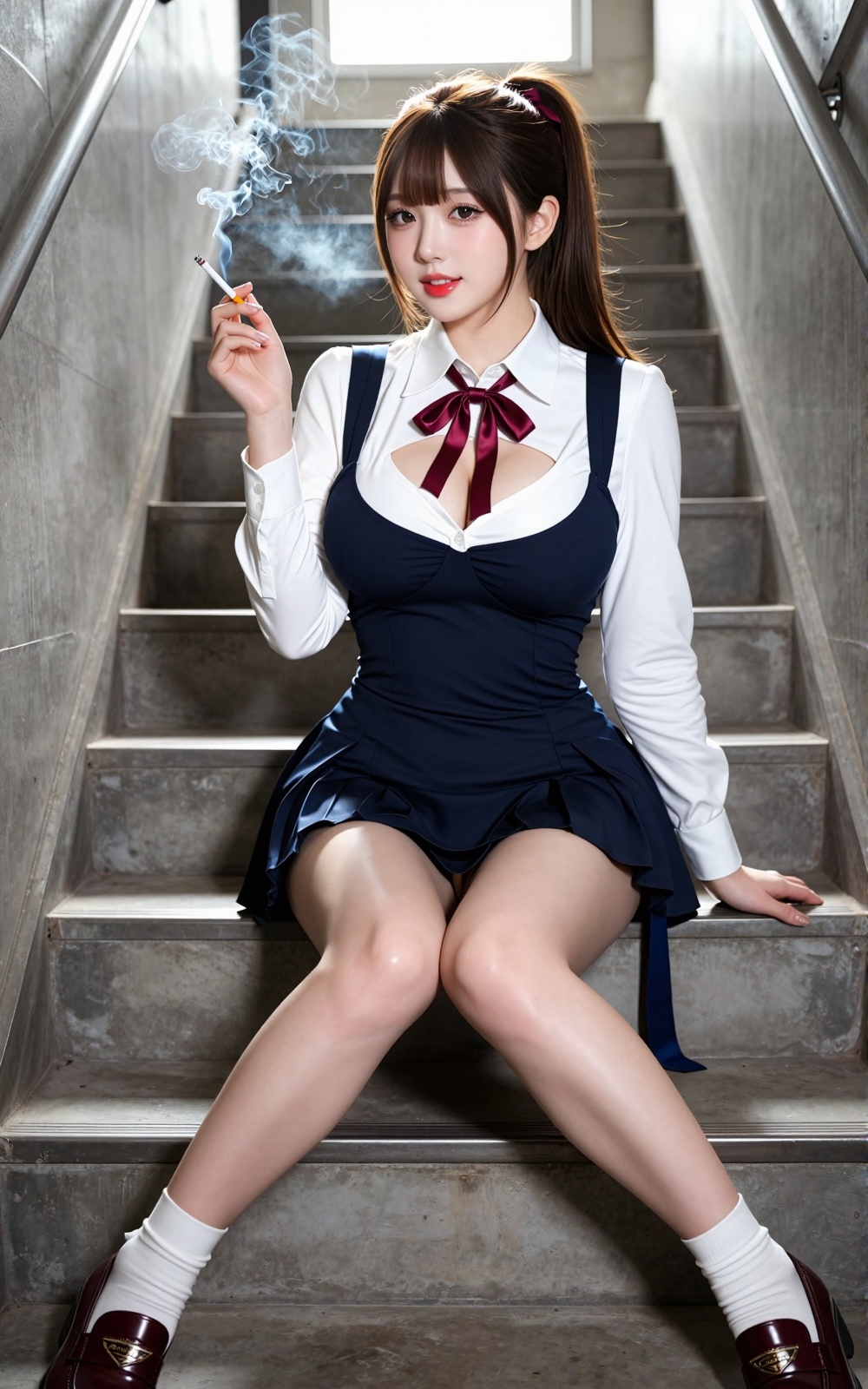 Image of a Korean Woman: A beautiful Korean woman boasting voluptuous I-cup breasts,  alluring hips,  and firm thighs. She...