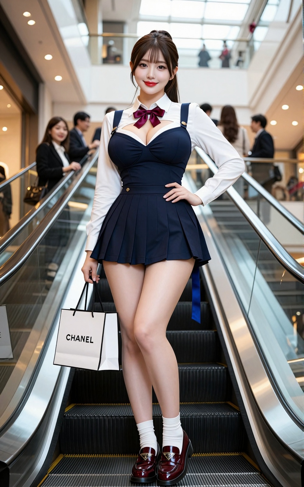 Image of a Korean Woman: A beautiful Korean woman boasting voluptuous I-cup breasts,  alluring hips,  and firm thighs. She...