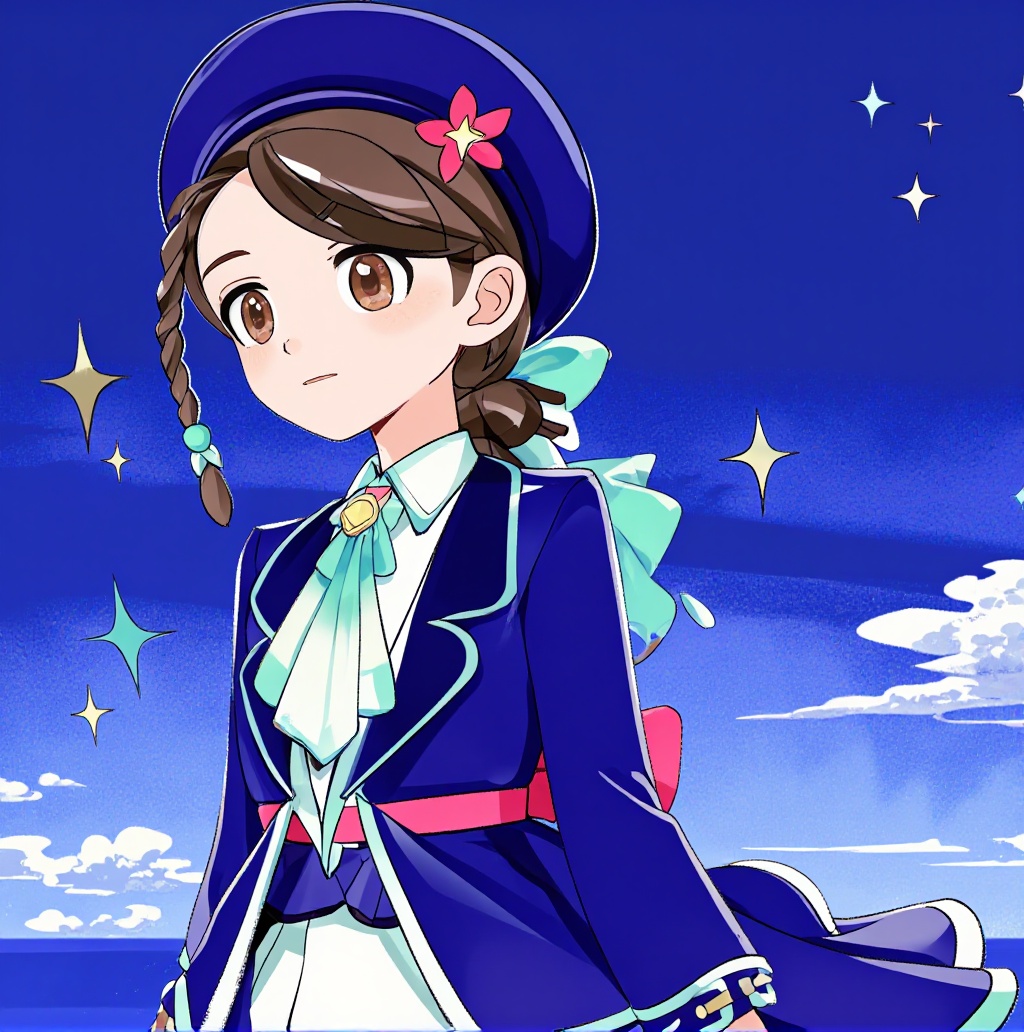 1 girl standing alone on a starry sky background,  cowboy shot,  annijuliana on Tensor.Art