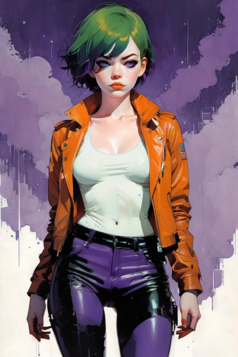 beautiful young woman,  Emma Stone,  short green hair on Tensor.Art