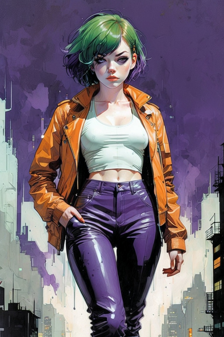 beautiful young woman,  Emma Stone,  short green hair on Tensor.Art