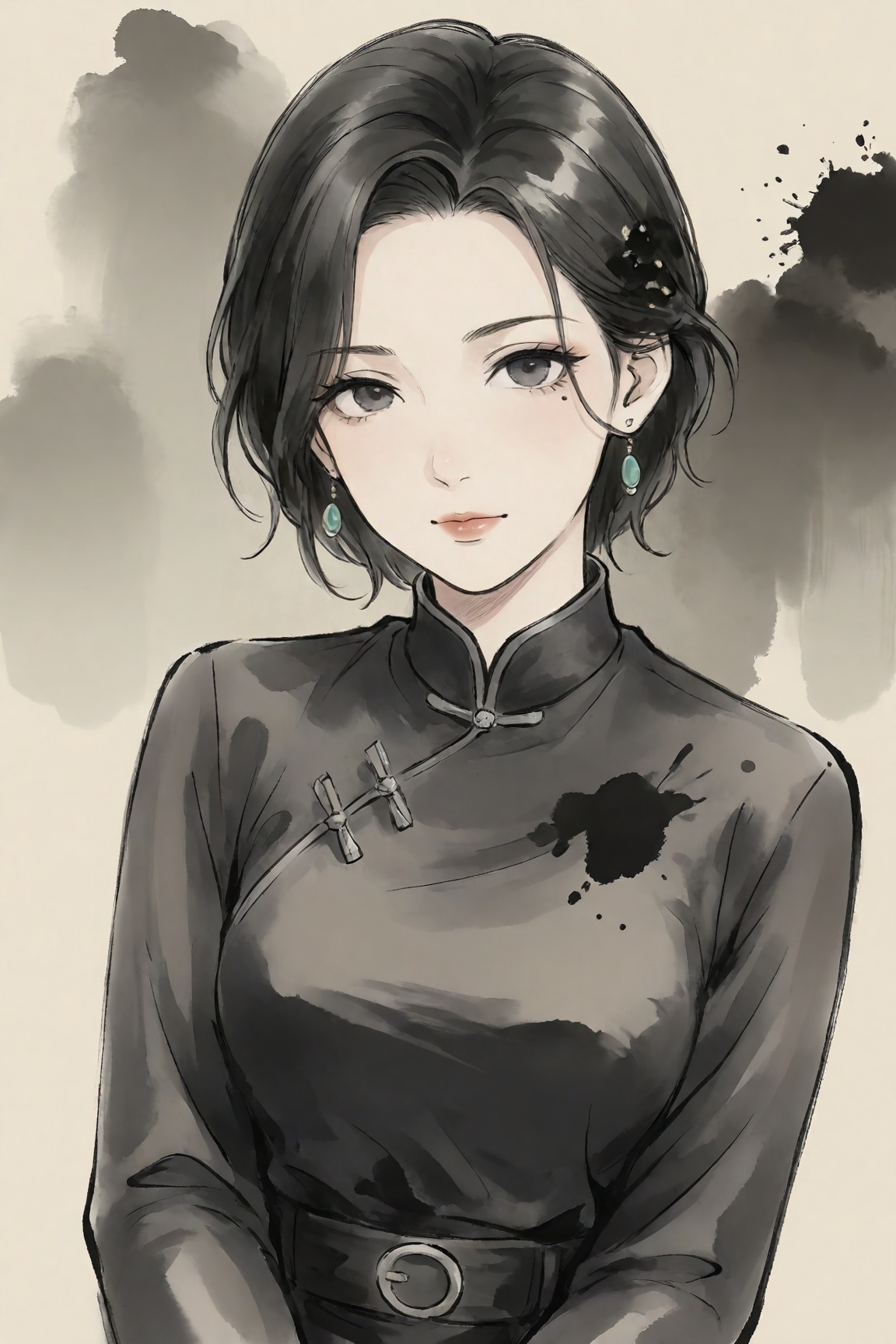 Ink-wash style,1girl