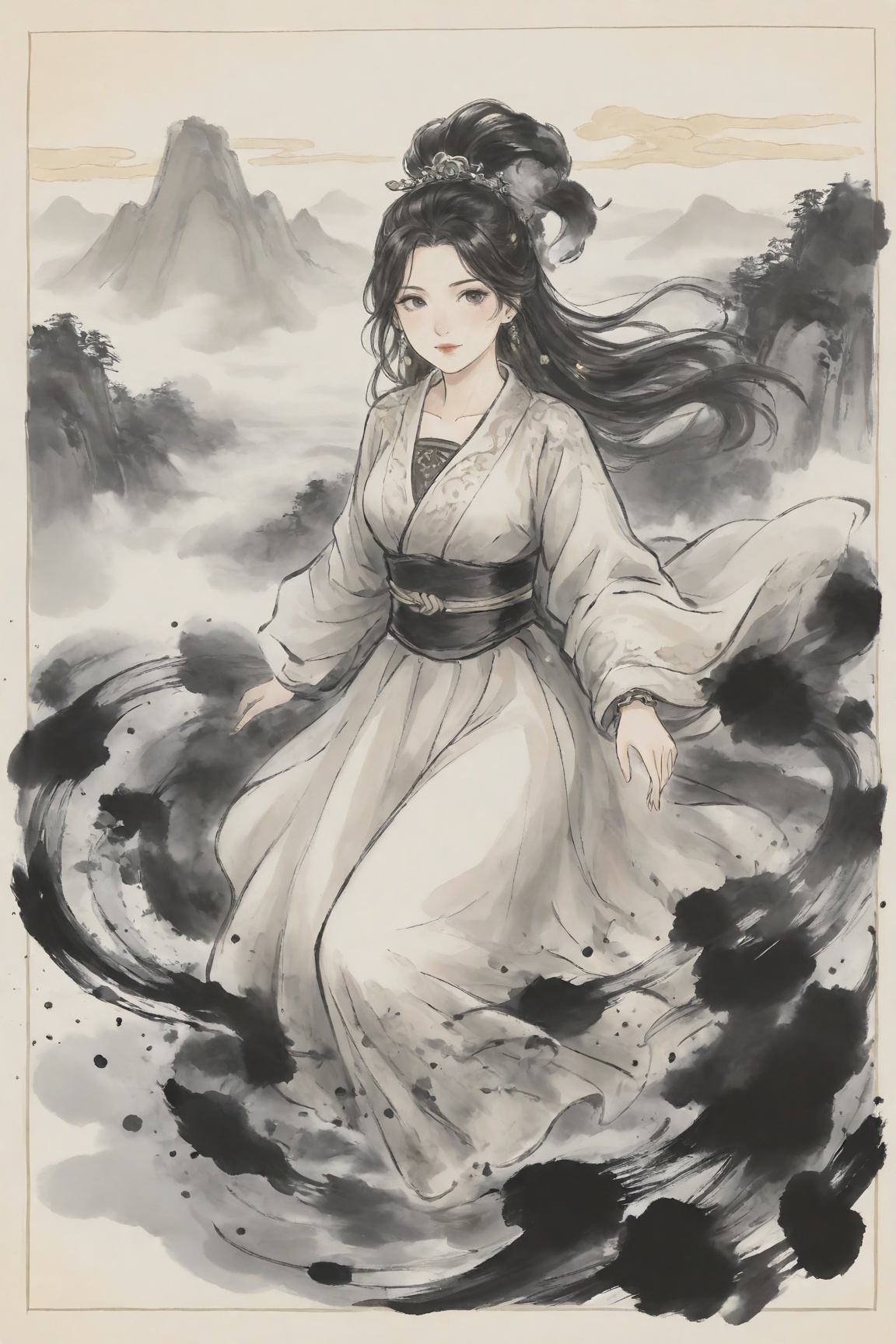 Ink-wash style,1girl
