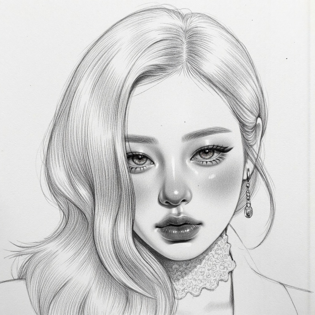 Create a hyper-realistic black-and-white pencil portrait drawing in the style of a master graphite artist. Use detailed cr...