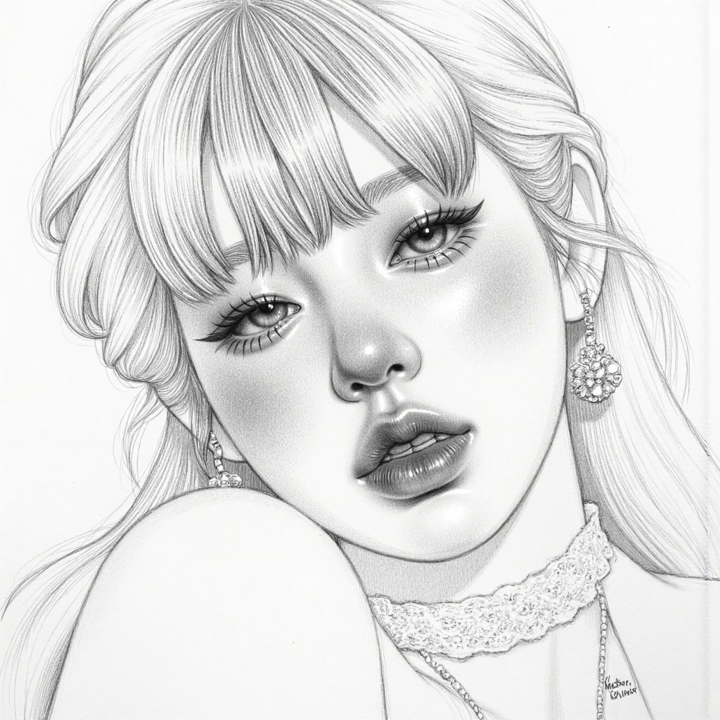 Create a hyper-realistic black-and-white pencil portrait drawing in the style of a master graphite artist. Use detailed cr...