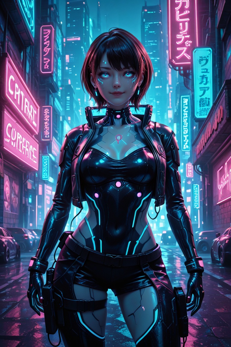 shirley-ace,  half body,  standing under neon lights on Tensor.Art