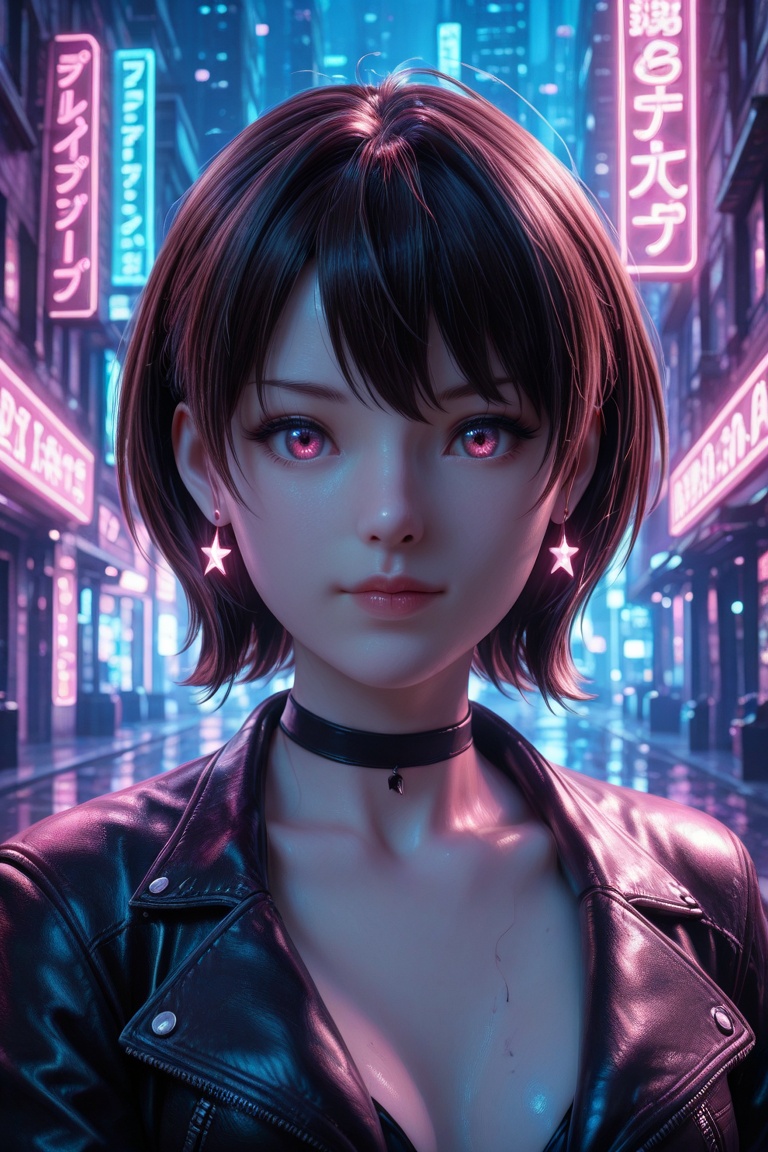 shirley-ace,  half body portrait,  black leather jacket slightly open on Tensor.Art