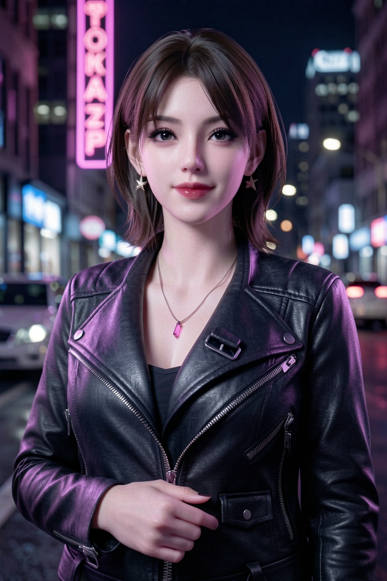 shirley-ace,  half body portrait,  black leather jacket slightly open on Tensor.Art