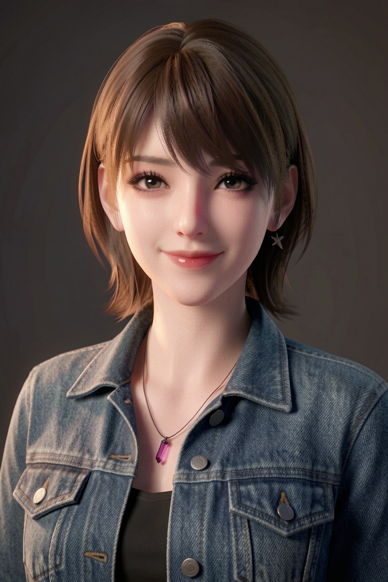 1girl,  solo,  wearing denim jacket looking at viewer on Tensor.Art