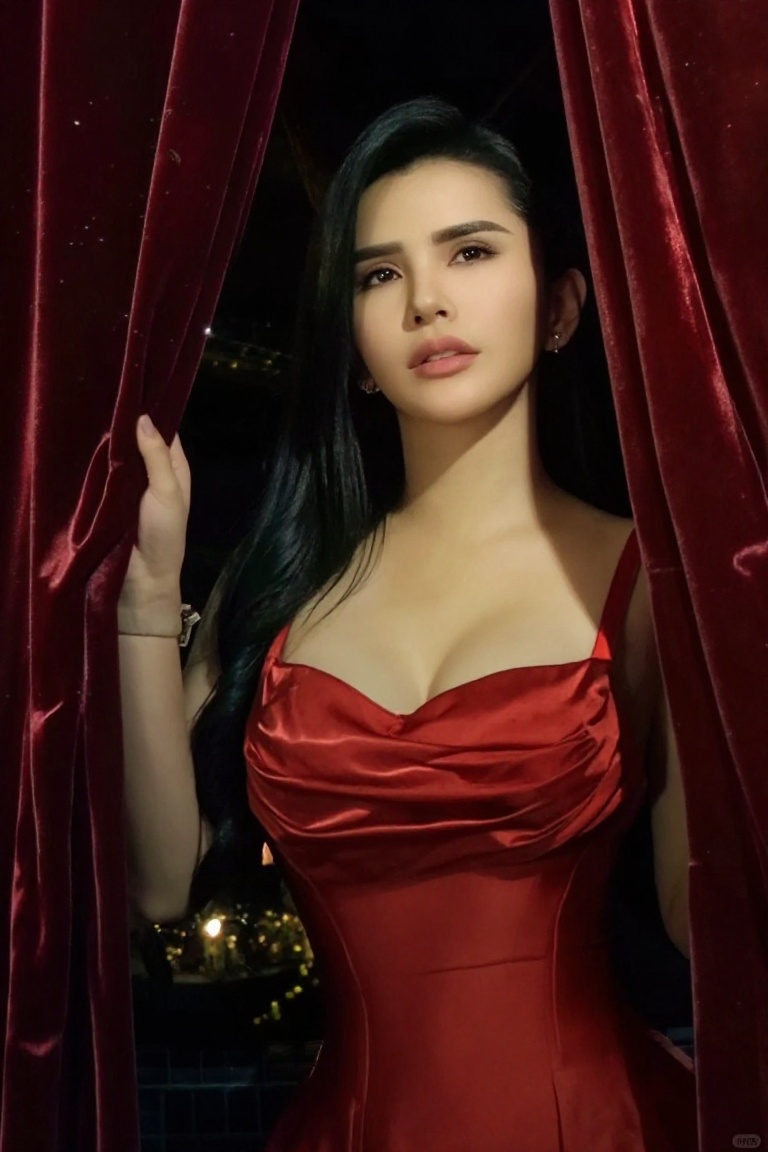 Create a cinematic scene featuring a 20-year-old woman standing against a dark backdrop,  where her long hair radiates lik...