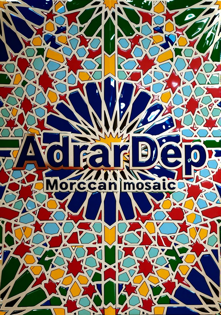 "AdrarDep " main TEXT LOGO,  scond Text "Moroccan mosaic",  3d render text on Tensor.Art