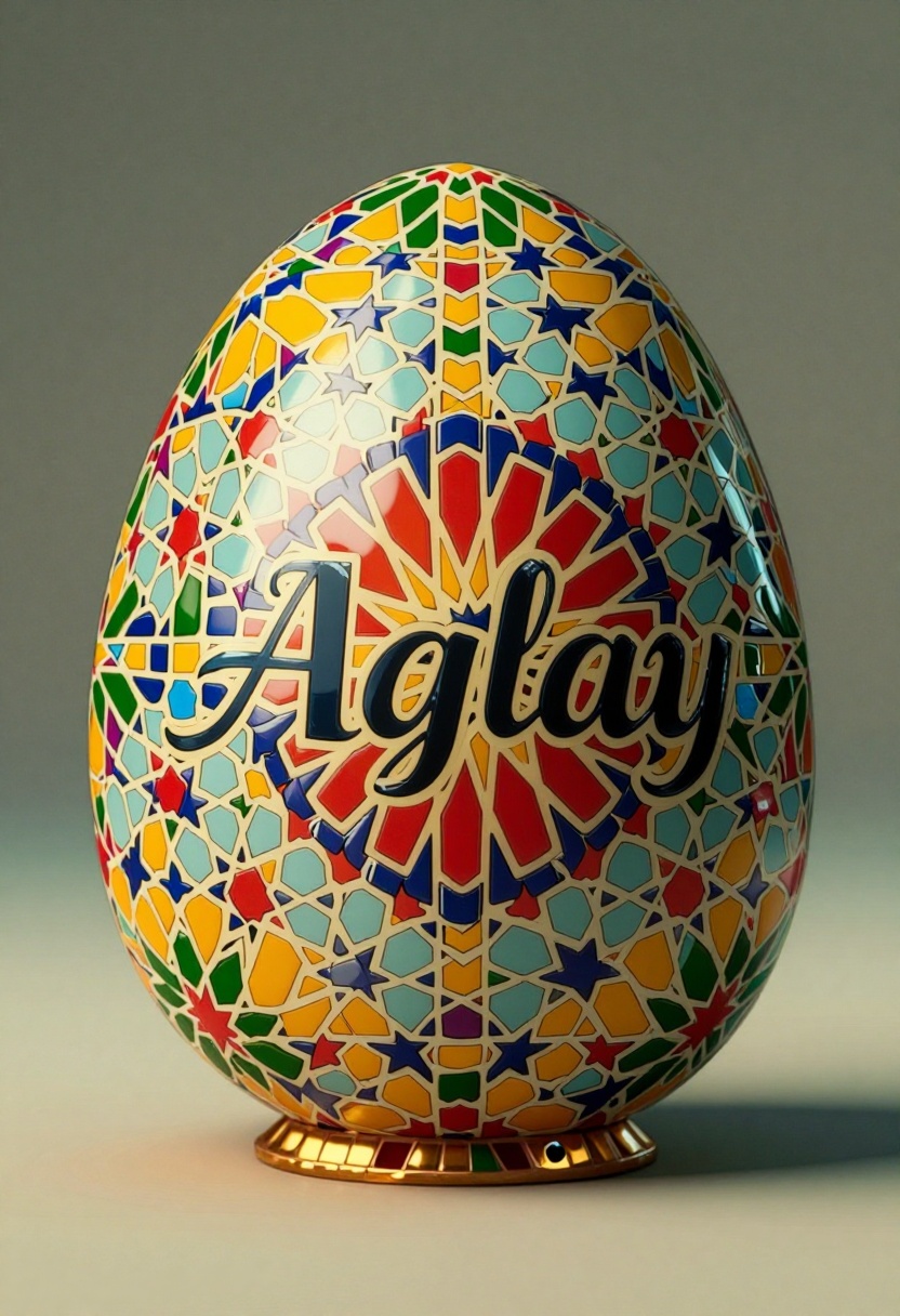A luxury crystal egg,  calligraphy sculpture of the word "Aglay",  MADE OF MOROCCAN MOSAIC PRINT on Tensor.Art