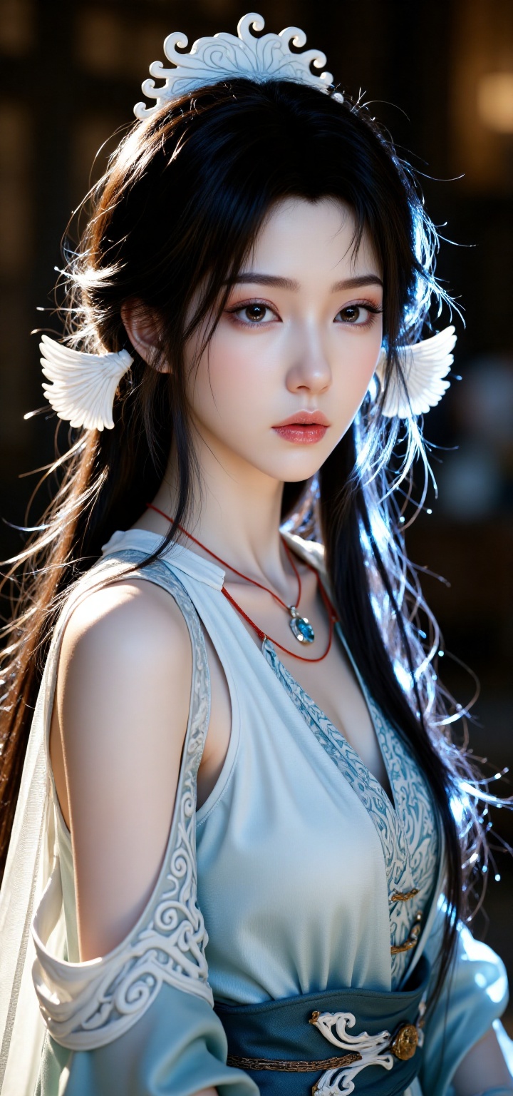1 girl, Songyu _.Live photography. Live photography. full body photo,
Beauty, skin of a 16-year-old girl, AI-free, highly visually impactful and exquisite wallpaper style, skin as white and delicate as porcelain, no signs of AI synthesis, huge breasts with clear contours, Neo-Chinese Off-Shoulder Gilded Warring States Robe,AJFQTUI,Ultra-realistic high-definition skin texture,songyu,Photo of a young woman named Judy,wearing a Neo-Chinese Off-Shoulder Gilded Warring States Robe,holding a guqin instrument. She has fair skin,delicate features,and long,dark hair adorned with silver ribbons. The background is a dimly lit room with wooden elements. The lighting is soft and natural
