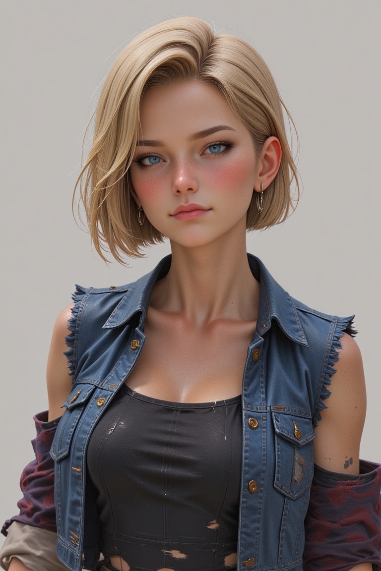android18,  short blonde hair,  sharp blue eyes on Tensor.Art