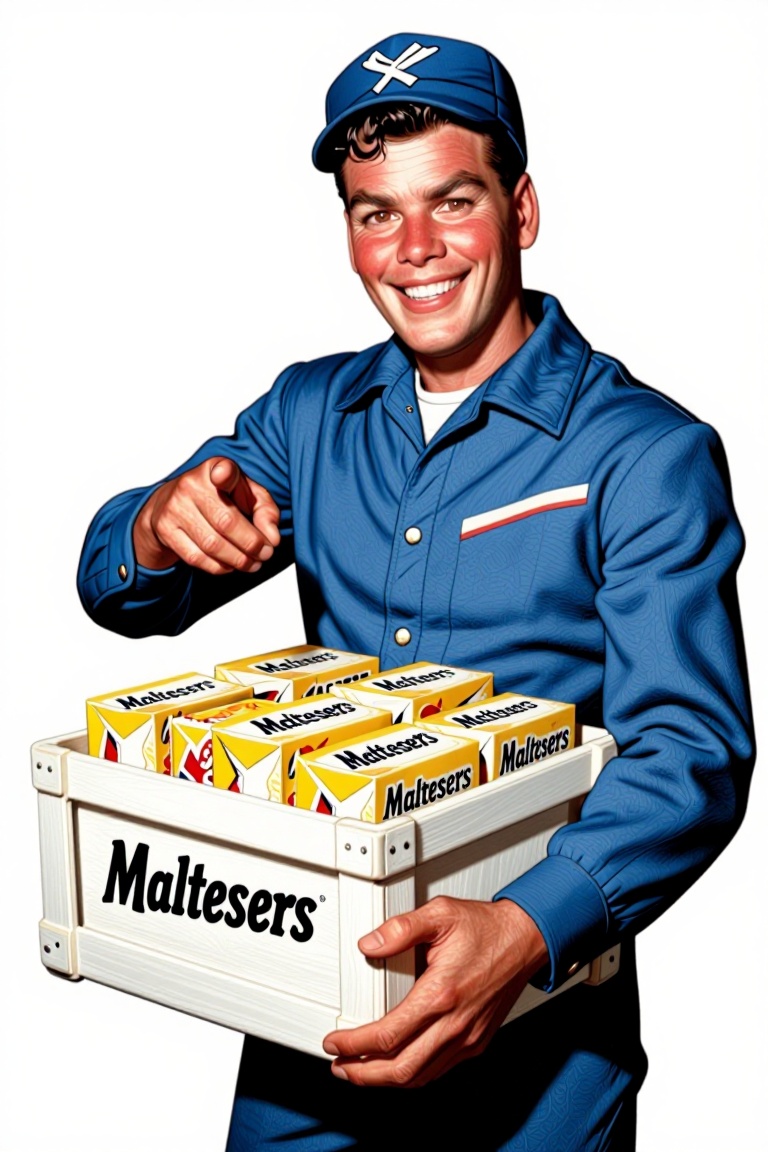 The image depicts a man dressed in a blue uniform,  including a matching cap,  standing with a cheerful expression. He is...
