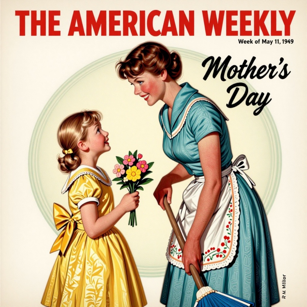 This is a vintage illustration on the cover of The American weekly magazine,  dated Week of May 11,  1949. The illustratio...