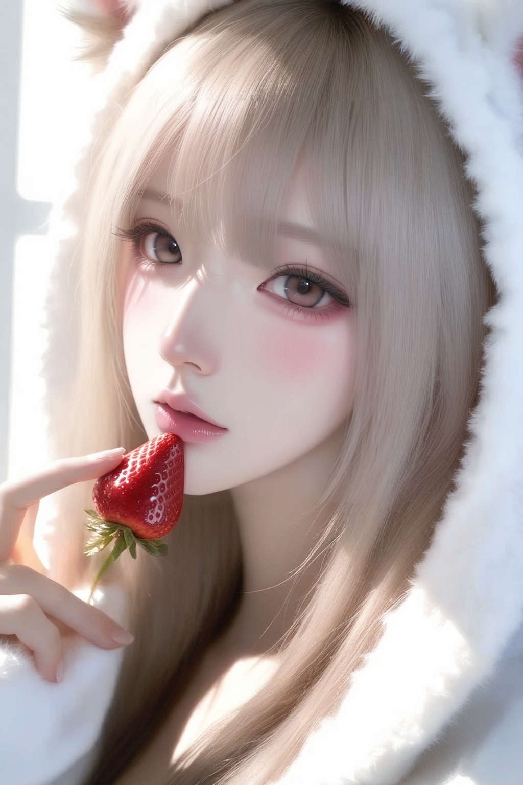 ultra cute girl,  soft pastel aesthetic,  fluffy hoodie with animal ears on Tensor.Art