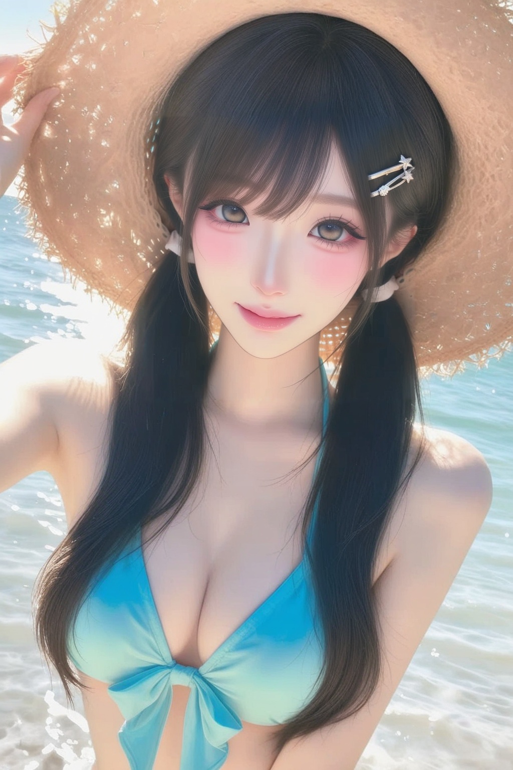 girl at the beach,  summer vibe,  soft pastel color grading on Tensor.Art