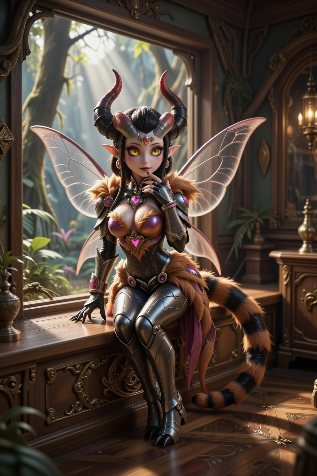 Vexora,  mature beautiful demonic fairy woman in her mid-20s,  elegant and sophisticated appearance on Tensor.Art