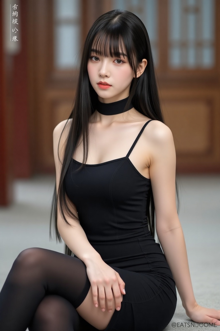 Create a masterpiece in best quality,  featuring a solo 1girl with long,  black hair and large on Tensor.Art