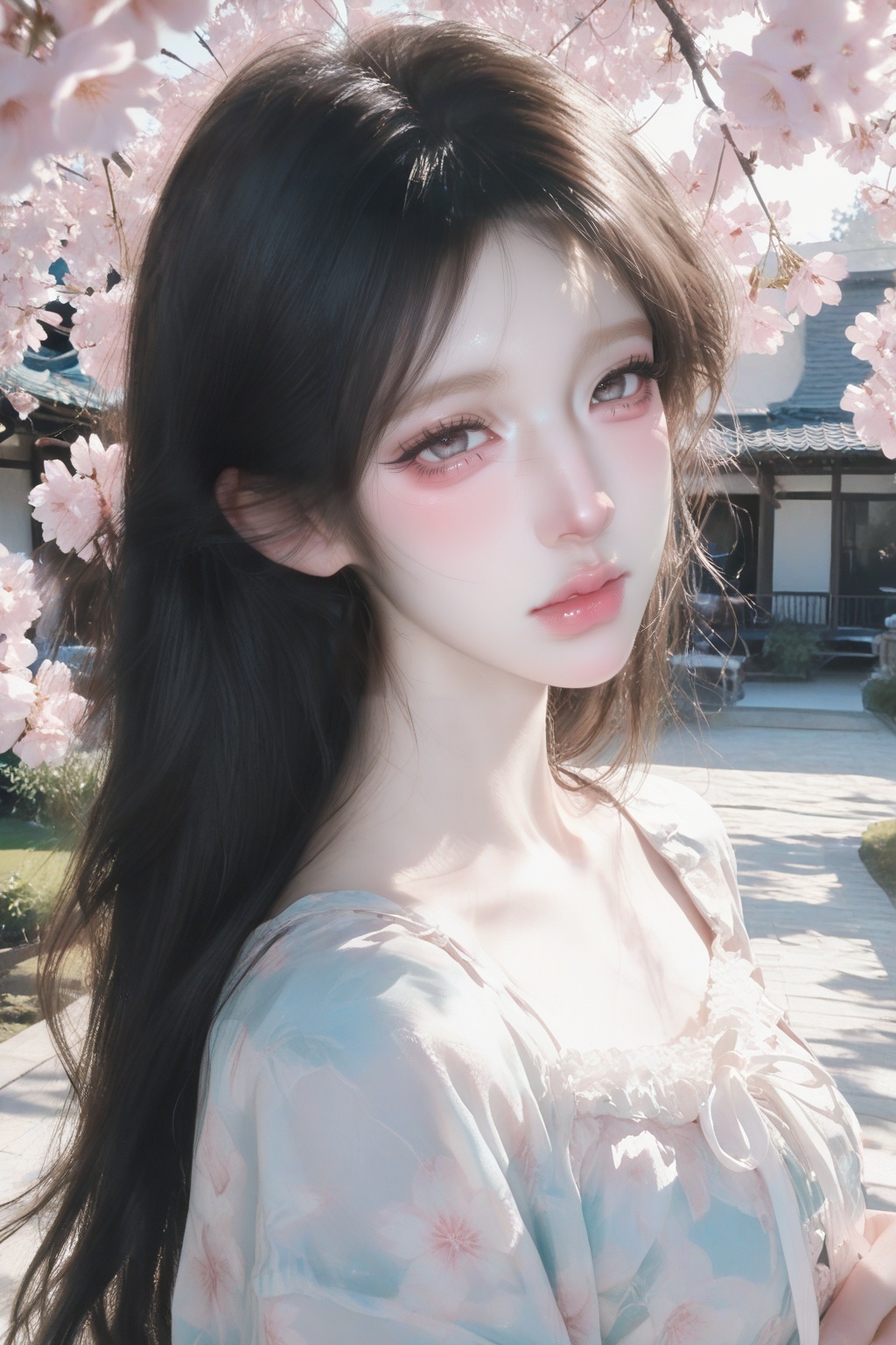 upper body,  random pose,  girl in a spring garden on Tensor.Art