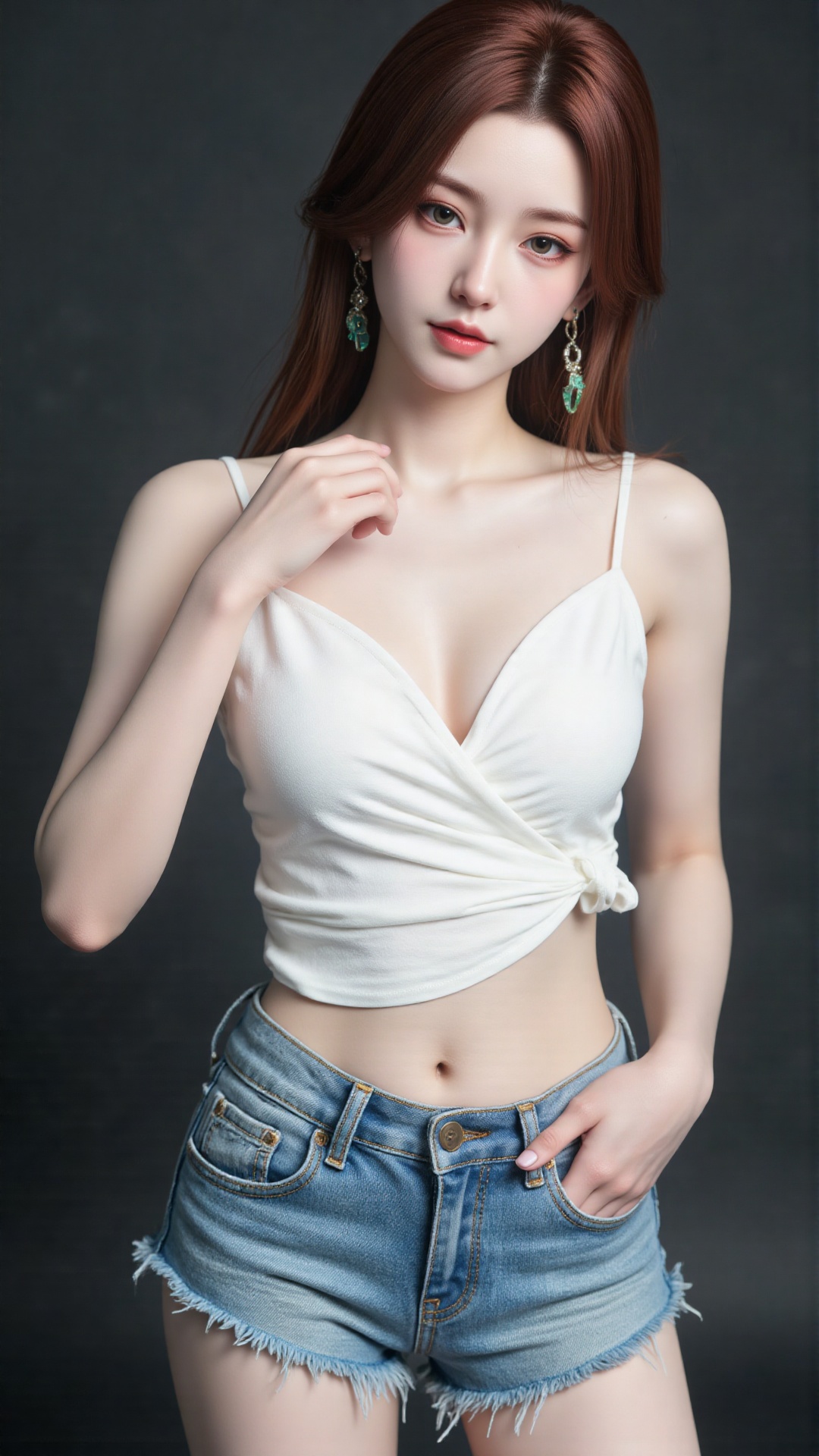 White t-shirt with ”Tim_Yi“ written on it,  jeans shorts,  1girl by Tim_Yi on Tensor.Art