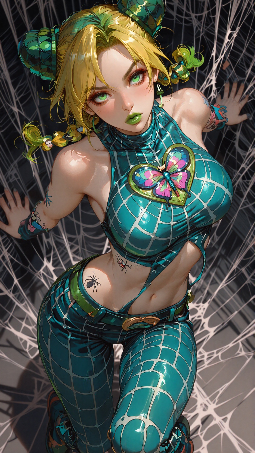 this is a highly detailed digital illustration in a vibrant,  semi-realistic anime style,  the subject is a young woman wi...