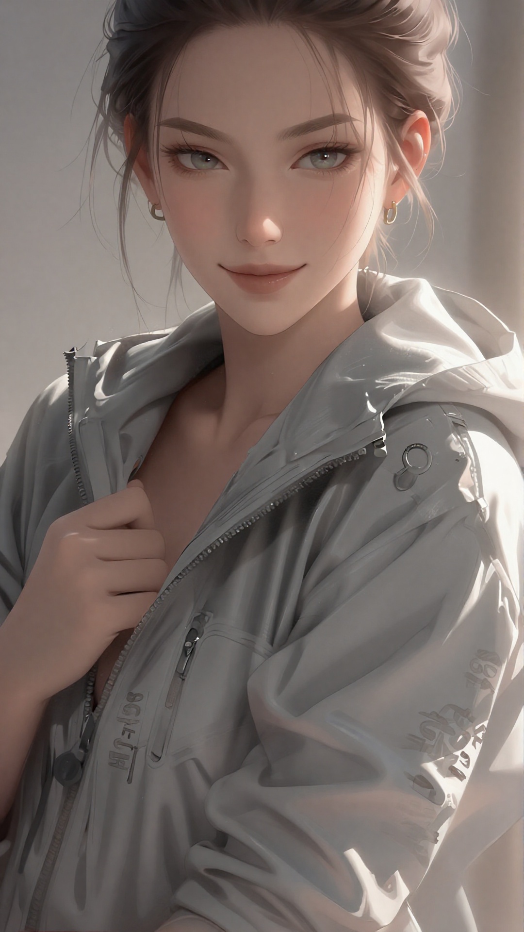 this is a highly detailed,  digital illustration of a young woman with a realistic anime style,  she has fair skin by Drag...